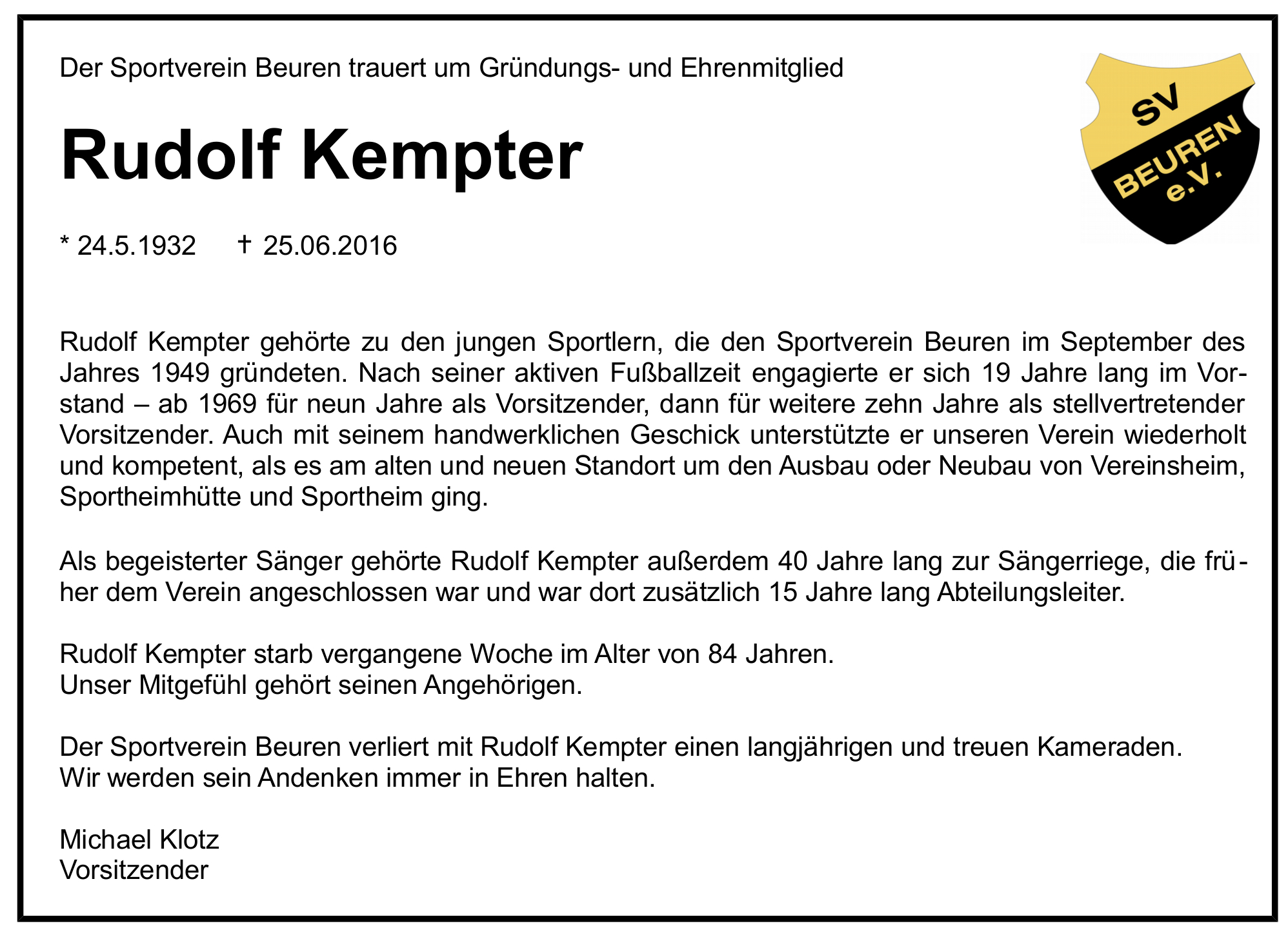 Nachruf Rudi Kempter